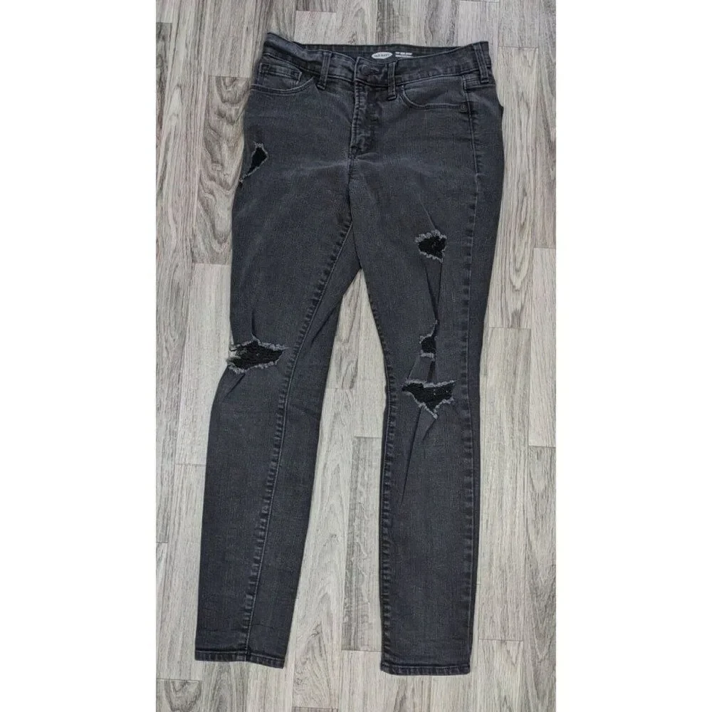 (3/$35) Old Navy Size 6 Pop Icon Skinny High Rise Distressed Black Grey Jeans‎